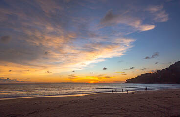 Majestic pink clouds in dark blue sky at twilight..Amazing light of nature cloudscape sky and clouds moving away rolling in beautiful sunset..Sky texture, abstract nature background...
