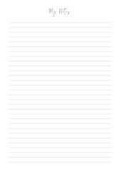 MY NOTES blank sheet of paper with straight parallel lines on white isolated background. Vector illustration.