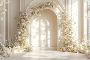 An Elegant Room Decorated with Flowers and Light