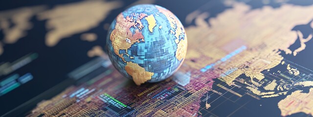 Small Globe on Detailed World Map