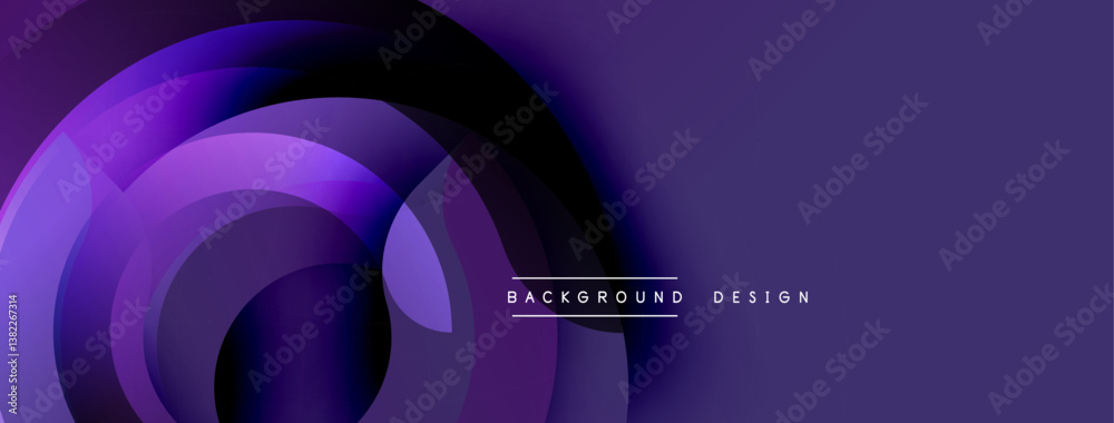 Poster Purple abstract shapes create dynamic background. Overlapping circles, smooth gradients, modern design. Text reads background design. Minimalist aesthetic.