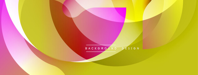 Abstract colorful shapes overlap. Vibrant hues create dynamic composition. Smooth gradients suggest movement, modern aesthetic. Minimal text present.