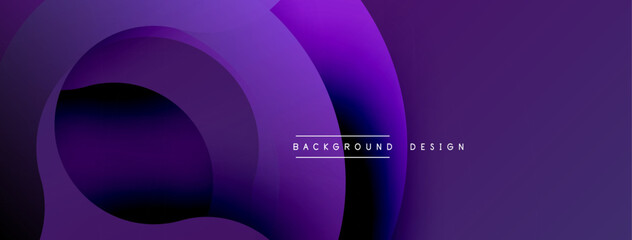 Purple abstract shapes overlap creating dynamic composition. Smooth gradients suggest depth, modern design. Minimalist aesthetic, vibrant colors.