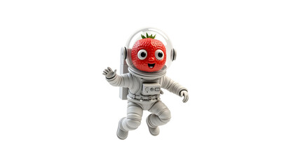 Strawberry Astronaut Floating in Space with a Friendly Smile on Black