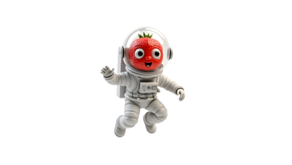 Strawberry Astronaut Floating in Space with a Friendly Smile on Black