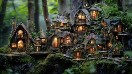Fototapeta premium A hidden fairy village deep in the forest