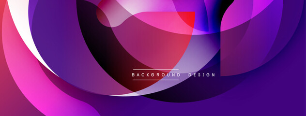 Abstract purple design. Overlapping circles create dynamic composition. Smooth gradients, modern aesthetic. Minimalist style, vibrant colors.