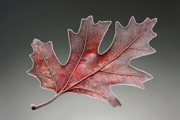Naklejka premium A frost-covered, reddish-brown leaf, showcasing intricate details and autumnal beauty.