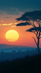 Obraz premium African Sunset Wildlife Scene