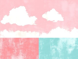 Obraz premium Dreamy cloudscape with watercolor texture and pastel pink and teal palette