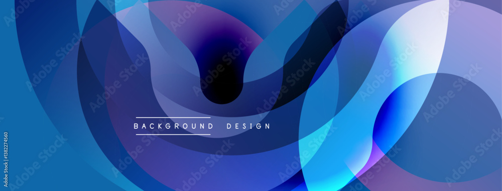 Poster abstract flowing shapes, vibrant blue hues, smooth gradients. modern design, dynamic composition, el