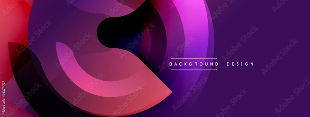 Poster abstract design. overlapping shapes create dynamic composition. purple, pink, black gradients offer 