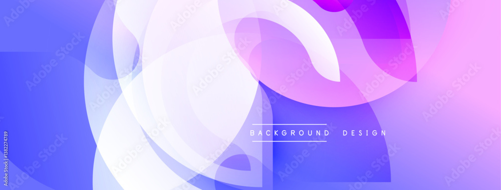 Poster abstract shapes overlap, creating vibrant blue, purple gradients. smooth transitions, modern design.