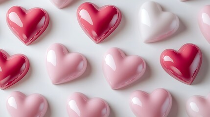 Fototapeta premium Love and Valentine’s Day heart decorations in pink and red on white background image
