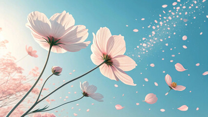 pale colours, flowers on the clear sky background