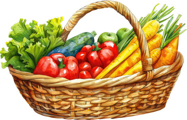 Fresh Farm Vegetables in a Rustic Wooden Basket A Colorful Harvest of Carrots Peppers Lettuce