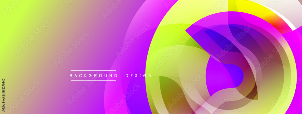 Aufkleber Bright abstract design. Overlapping circles create dynamic visual effect. Purple, yellow hues dominate composition. Modern aesthetic.