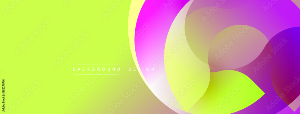 Poster Bright vibrant abstract design. Overlapping circles create dynamic composition. Gradient colors blend smoothly. Modern aesthetic for digital projects.