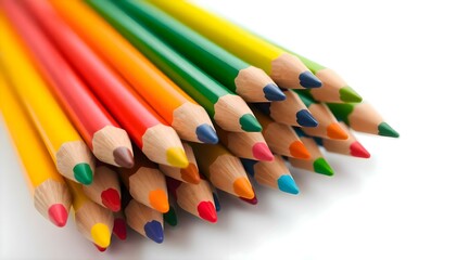 Fototapeta premium group of colored pencils lined up on a white surface