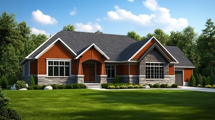 Modern House Design Highlighted in a Close Up, Realistic Front View