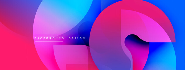 Abstract vibrant design. Overlapping shapes create dynamic composition. Gradient colors blend smoothly. Modern aesthetic, suitable for digital projects.