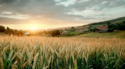 Sunset Wheat Field Golden Hour Landscape