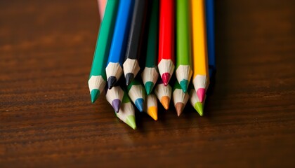 Fototapeta premium group of colored pencils sitting on top of a wooden table