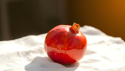 red apple sitting on top of a white sheet