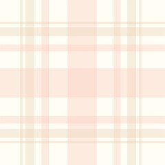 Seamless beige and pastel pink tartan plaid pattern on a white background. Classic Scottish checkered textile for fabric, wrapping paper, scrapbooking, and digital backgrounds.