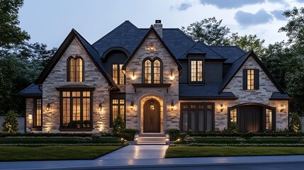 Realistic Close Up of a Contemporary Home's Stunning Front Exterior