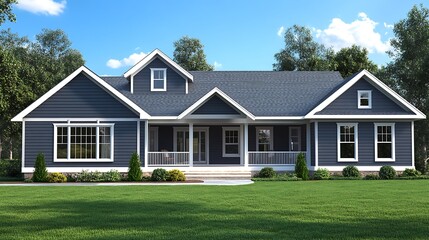 Realistic Close Up of a Contemporary Home's Stunning Front Exterior