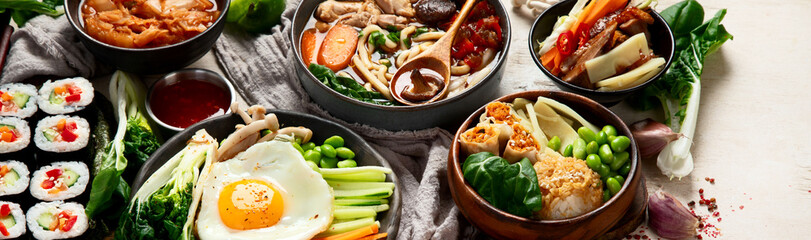 Various Korean Home-style Side Dishes. Asian food concept.