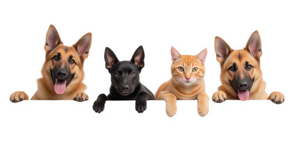 Happy Pets Peeking Over Black Banner