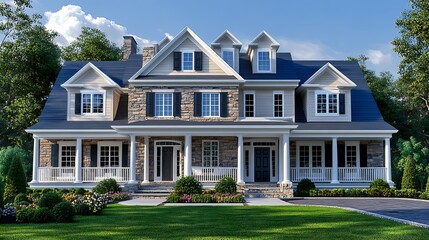 Elegant Front View of a Modern House, Photorealistic Close Up