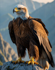 Obraz premium Majestic Golden Eagle Perched Over Mountain Landscape, Power and Resilience
