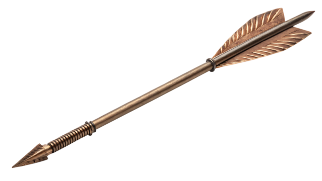 Close up of a bronze arrow with intricate details.