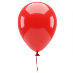 Isolated close up of a single bright red balloon with a string on a plain white background studio shot