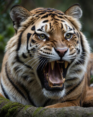 Fototapeta premium Majestic Endangered Bengal Tiger in Natural Habitat, Strength and Conservation Focus