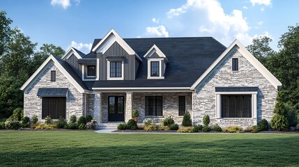 Fototapeta premium Realistic Close Up of a Contemporary Home's Stunning Front Exterior