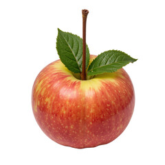 A fresh, ripe red apple with a green leaf and stem, perfect for any fruit display.