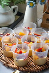 Jelly custard pudding with fresh fruits.