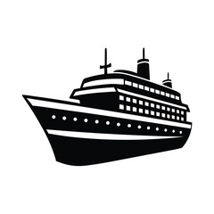 Cruise ship vector illustration on white background showing a large luxury passenger vessel for travel and vacation