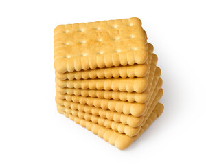 A stack of rectangular cookies on a white background. Delicious square cookies.