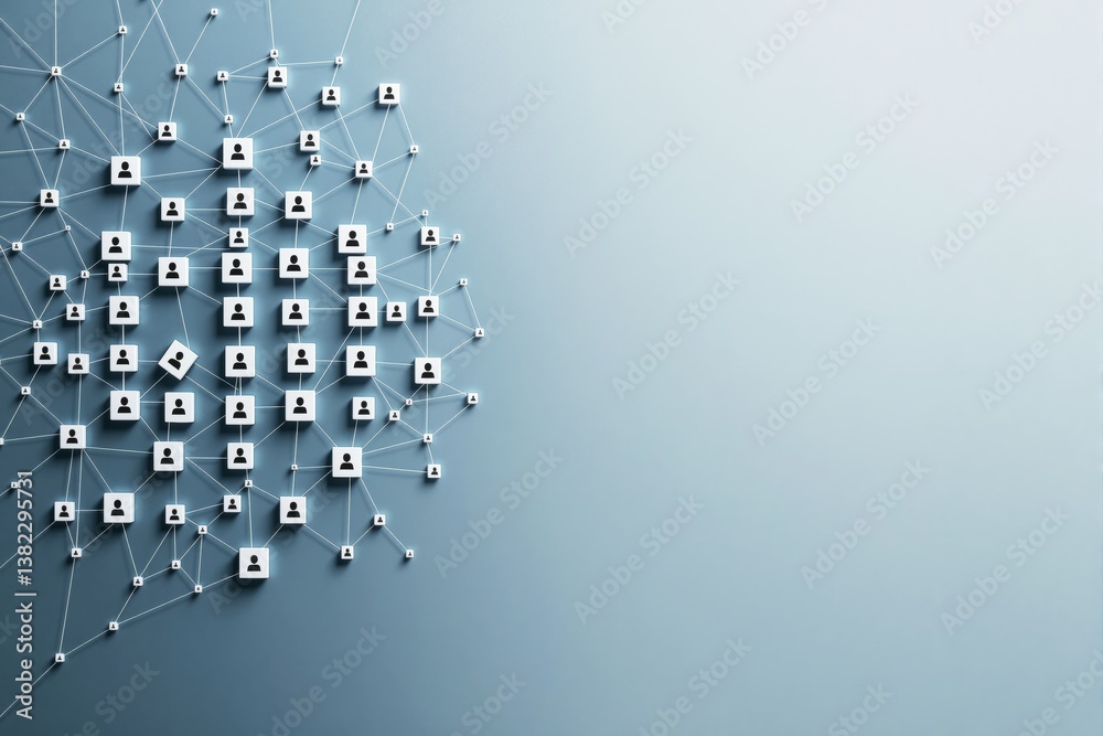 Aufkleber social network concept with interconnected user icons on a light blue background.