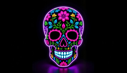 Colorful Mexican Skull Decoration With Floral Patterns  
