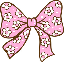Groovy Retro Spring Flower Bow Doodle Hand Drawn