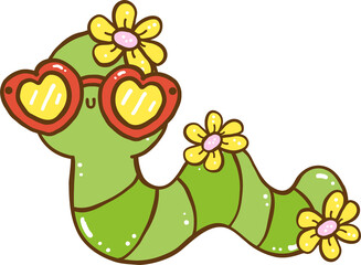 Groovy Retro Spring Cute Worm Doodle Hand Drawn