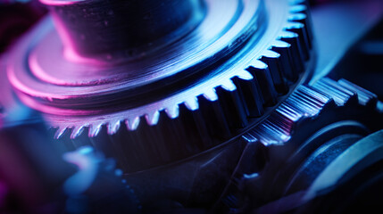 Industrial banner featuring intricate metal gear mechanism design element