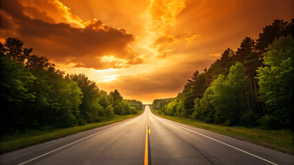 Open road at sunset, journey, adventure, freedom