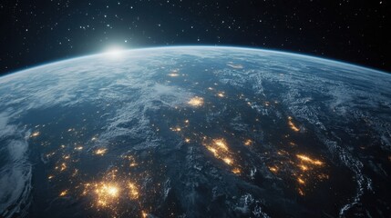 Obraz premium High-resolution satellite orbiting Earth, with glowing atmosphere and detailed continents below